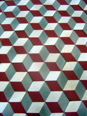 Cement tiles-Found on:http://www.theantiquefloorcompany.com/Products_for_sale/Carreaux_de_ciments_floors_less_than_5m2_53sq_ft_for_sale/3D_Hexagonal_Carreaux_de_ciment_floor_c_1910.html
